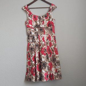 Maggie London Fit & Flare Floral Dress White Pink Brown Sleeveless